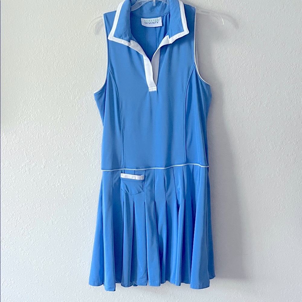 Scratch Seventy Sleeveless Pleated Tennis / golf Dress with Pockets, baby blue